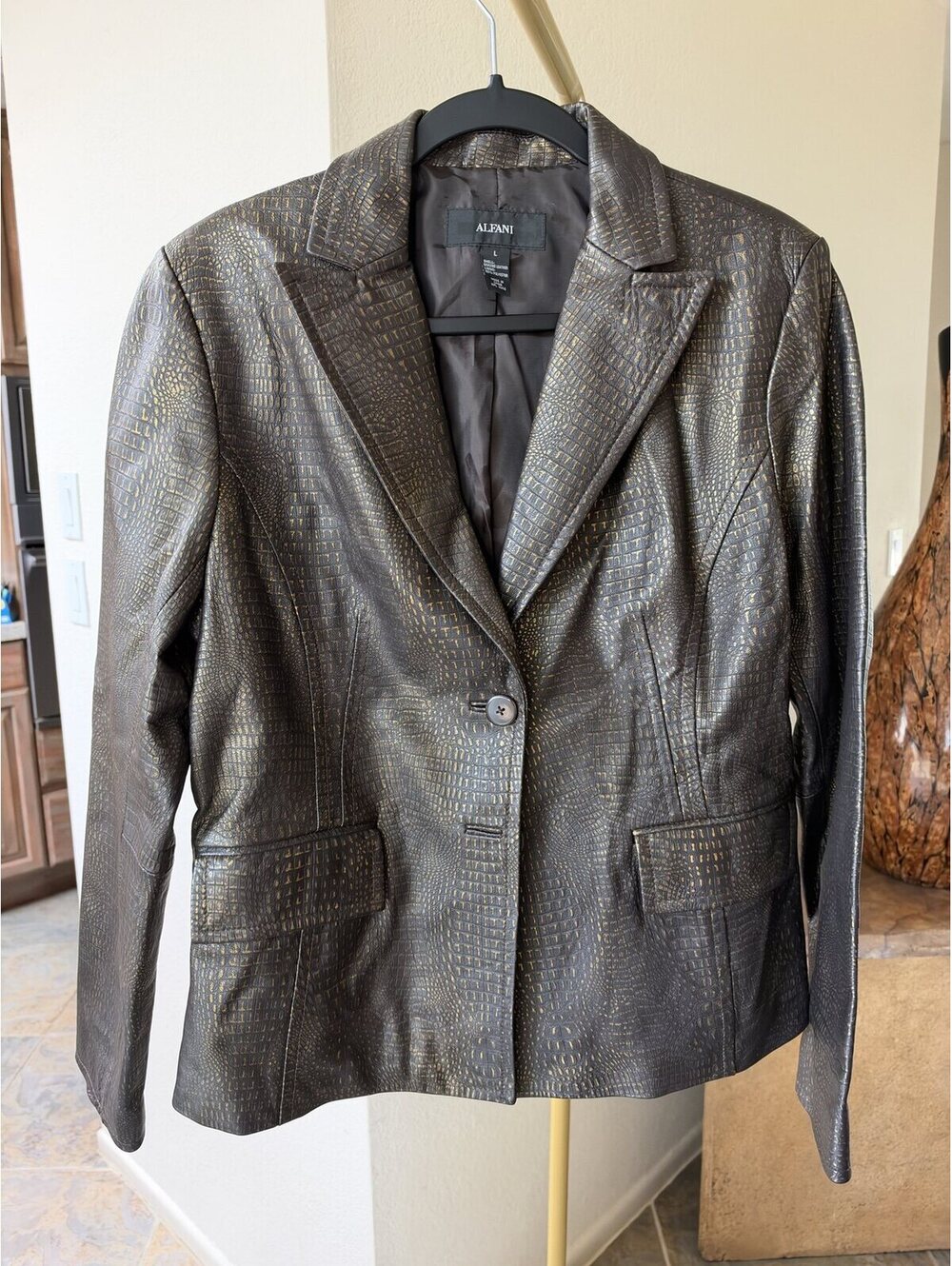 Alfani Crocodile Embossed Metallic Leather Blazer Jacket L